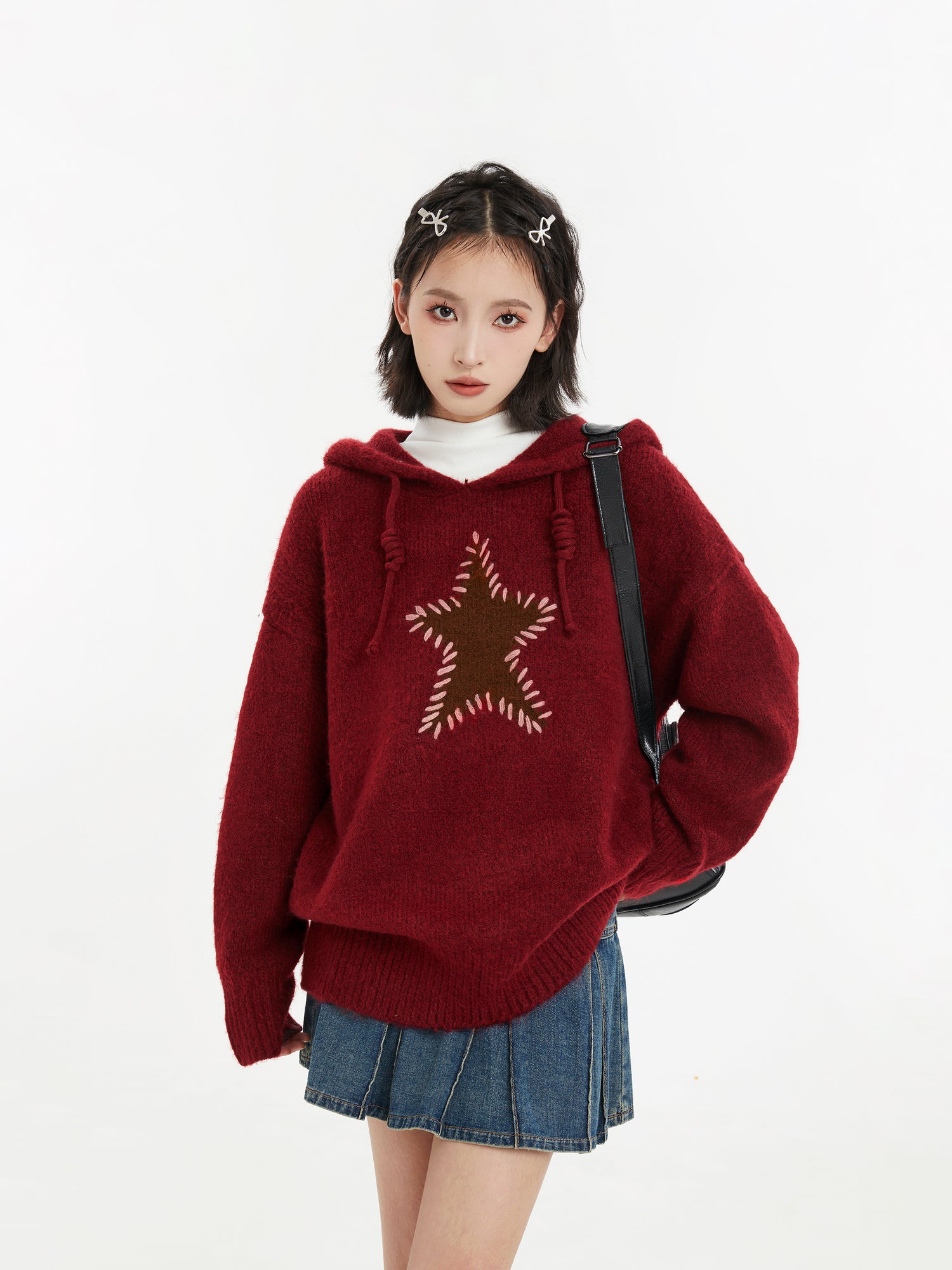 Star Pattern Knit Hoodie