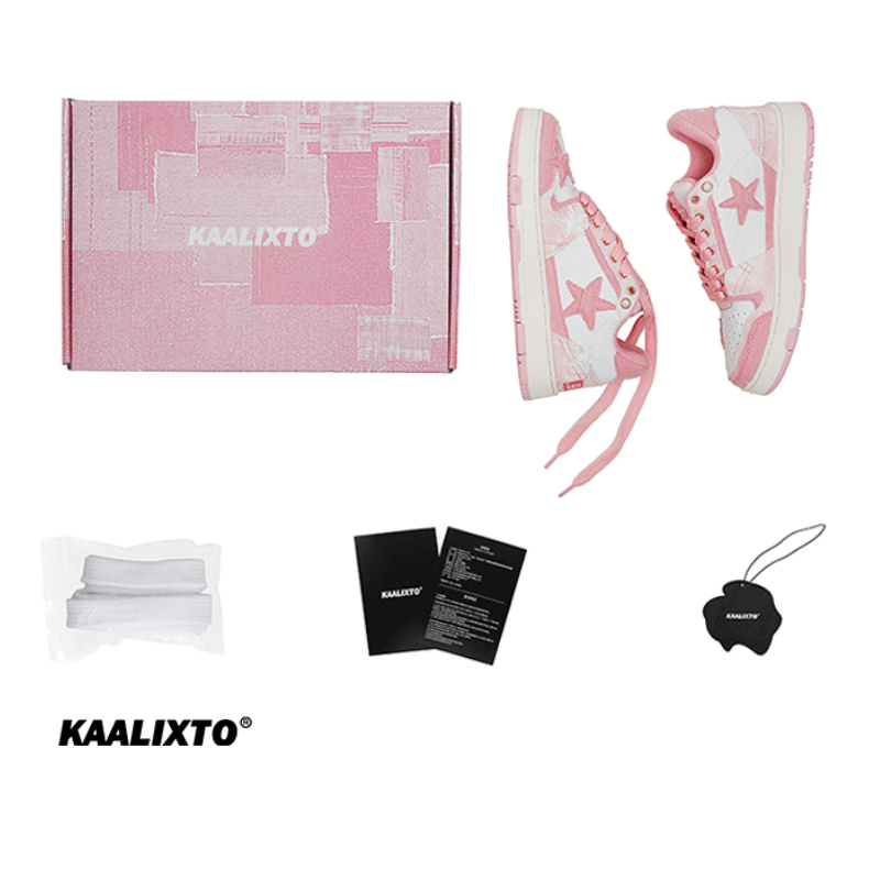 KAALIXTO Pink Denim Star Sneakers