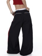 Rope-Waist Contrast Stripe Parachute Cargo Pants