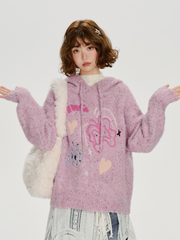 Speckled Jacquard Knit Butterfly Hoodie