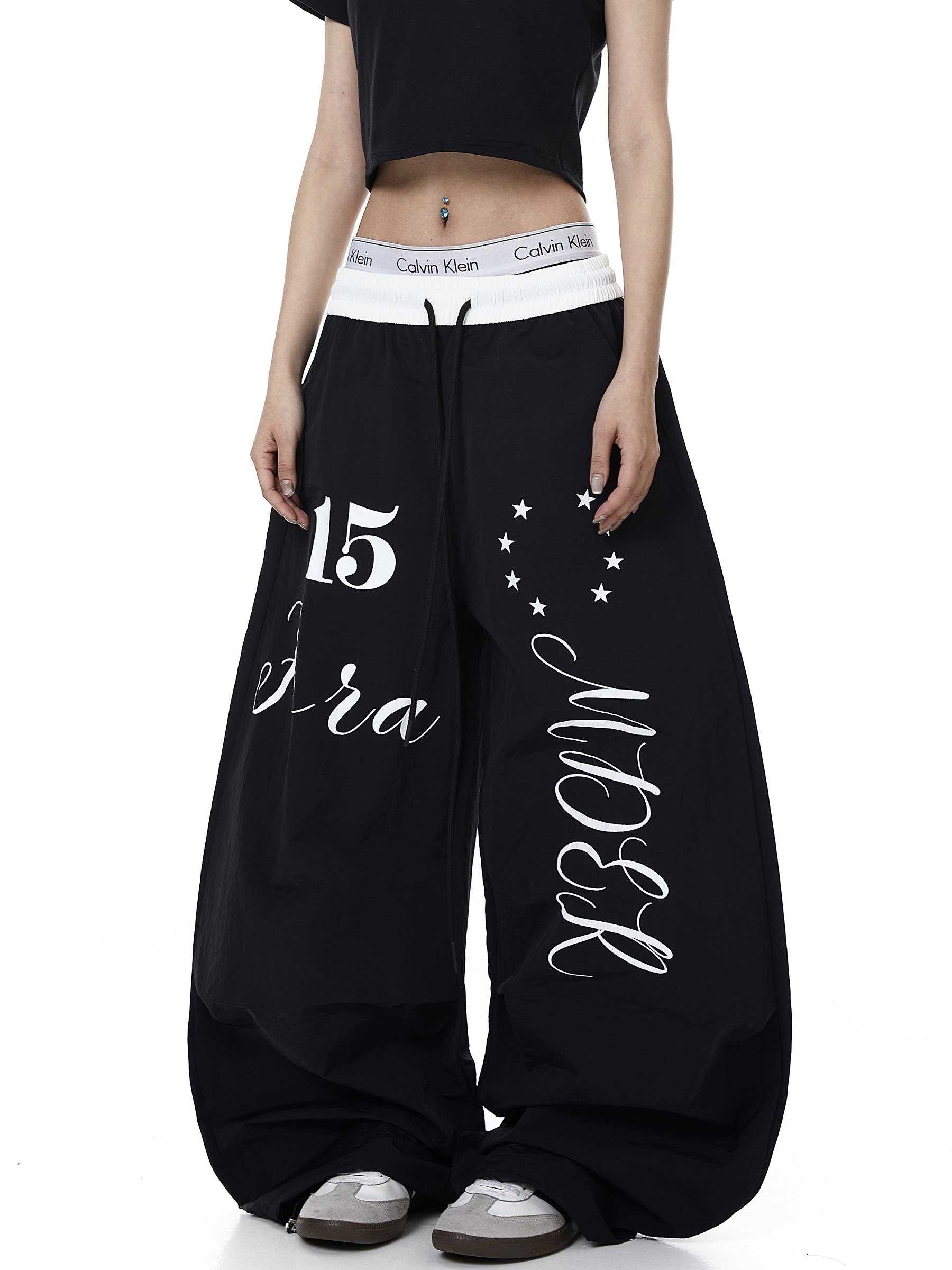 Color-Block Letter Print Parachute Pants Secondary image