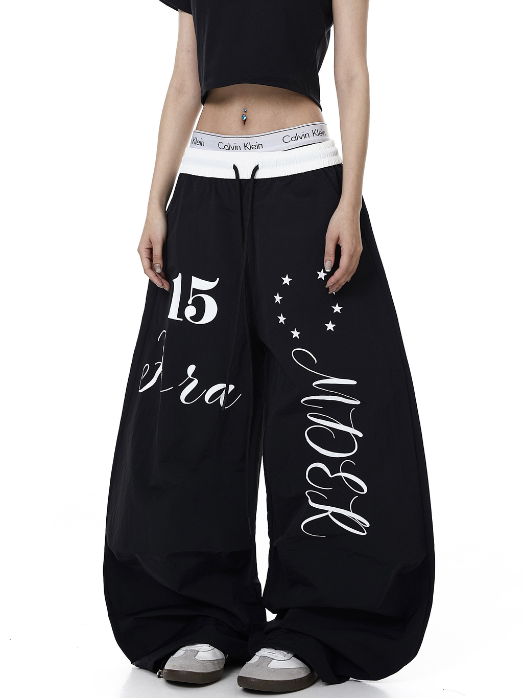 Color-Block Letter Print Parachute Pants