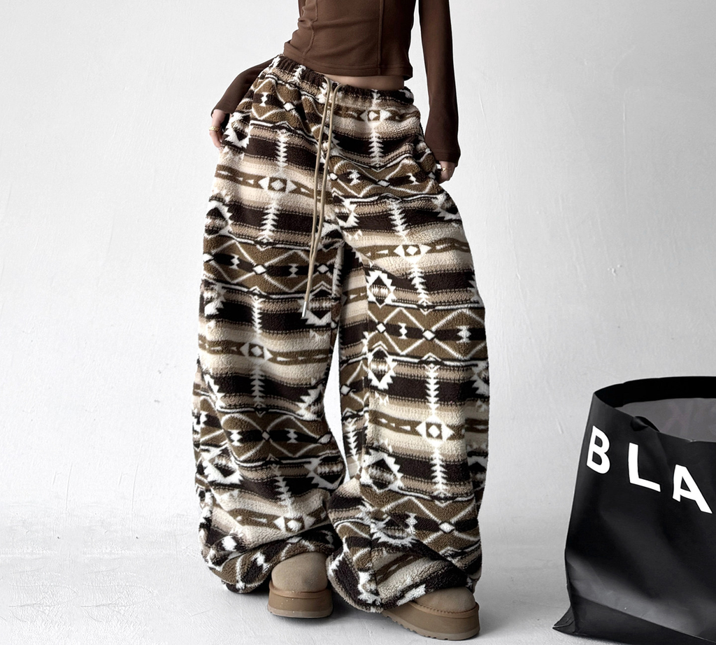 Oversized Fair Isle Stripe Sherpa Pants