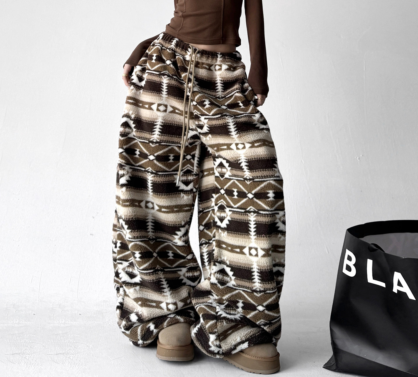 Oversized Fair Isle Stripe Sherpa Pants