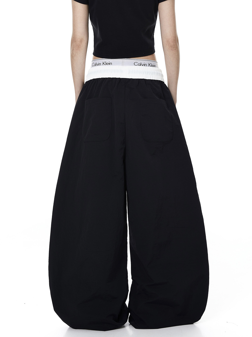 Color-Block Letter Print Parachute Pants