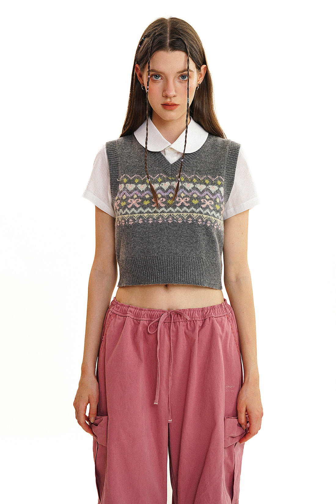 Butterfly Pattern V-Neck Knit Vest