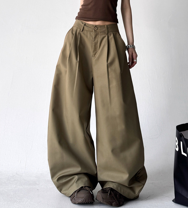 Draped Fit Pleated Wide Leg Trousers