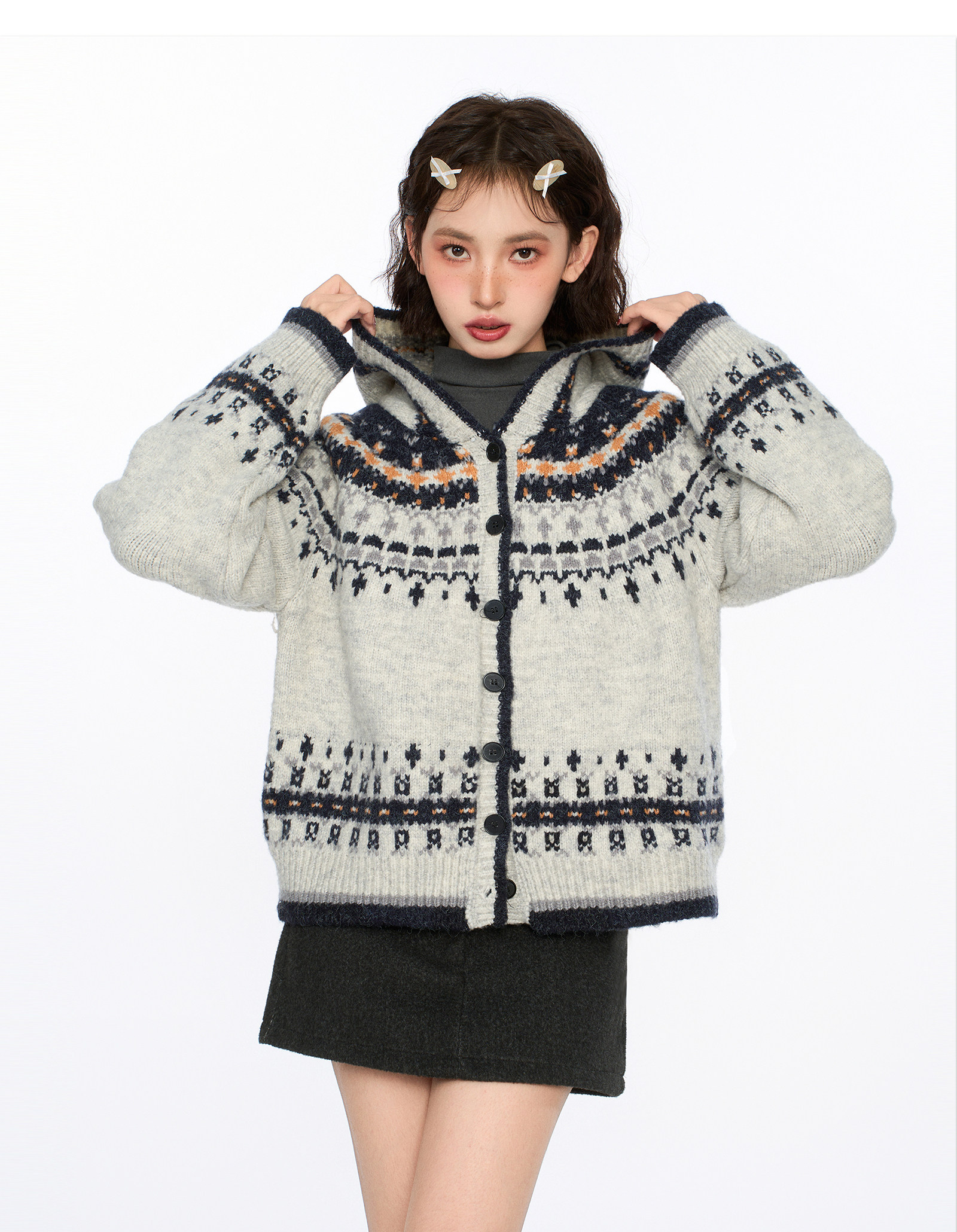 Fair Isle Jacquard-Cardigan mit Knopfleiste Zweitbild