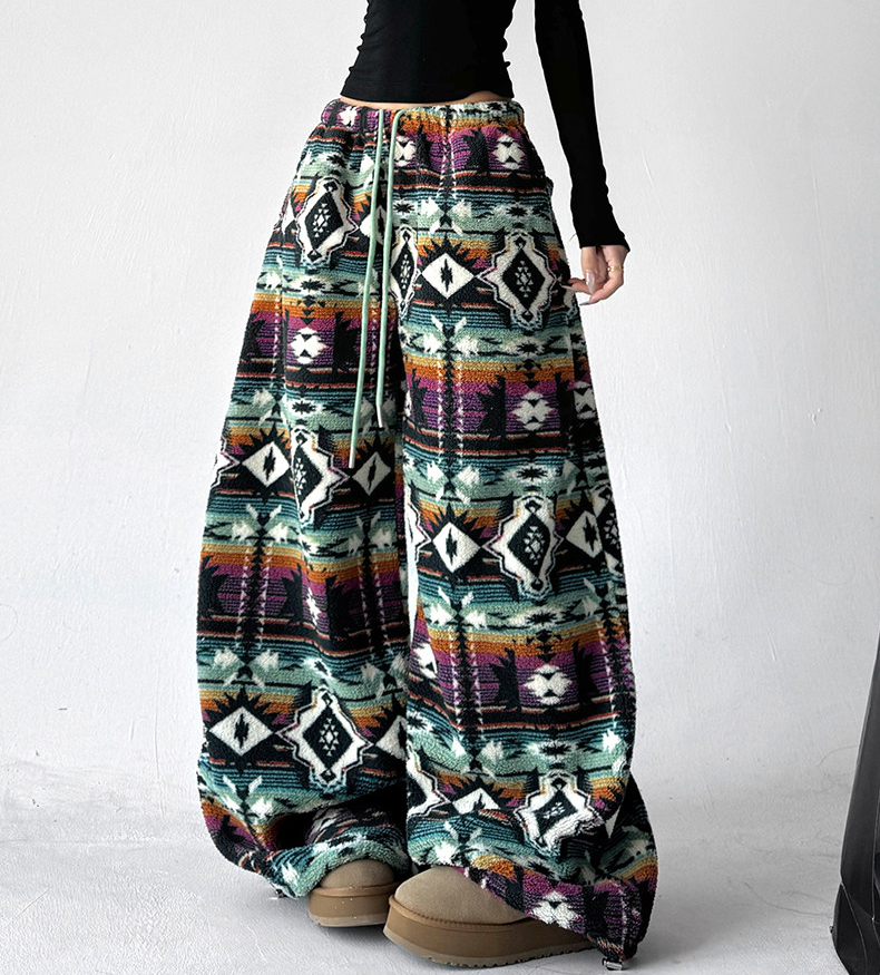 Oversized Fair Isle Stripe Sherpa Pants
