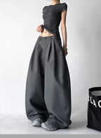Draped Fit Pleated Wide Leg Trousers