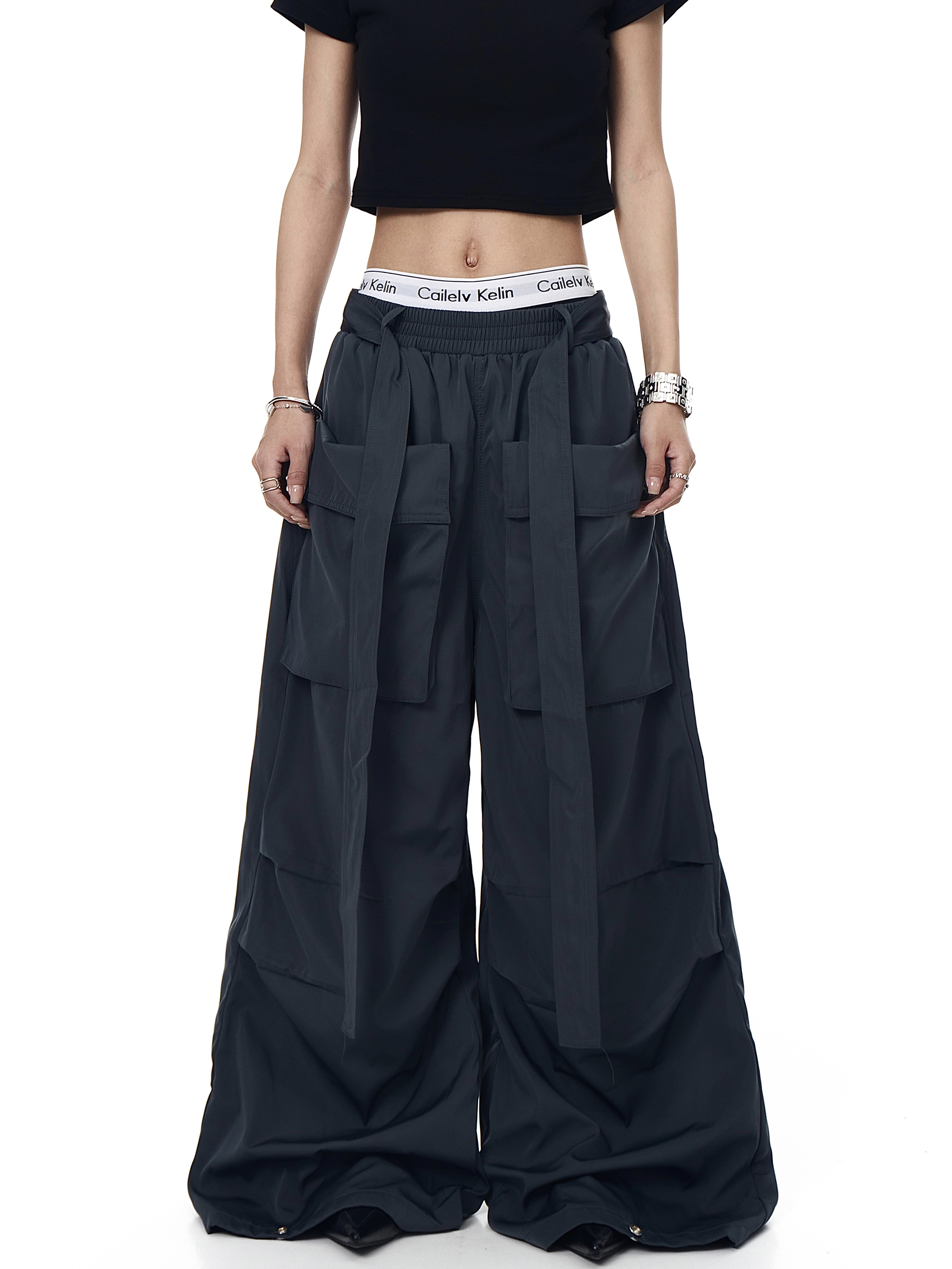 Detachable Belt Oversized Pocket Cargo Pants