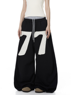 Contrast Patch Embroidered Double Waist Sweatpants
