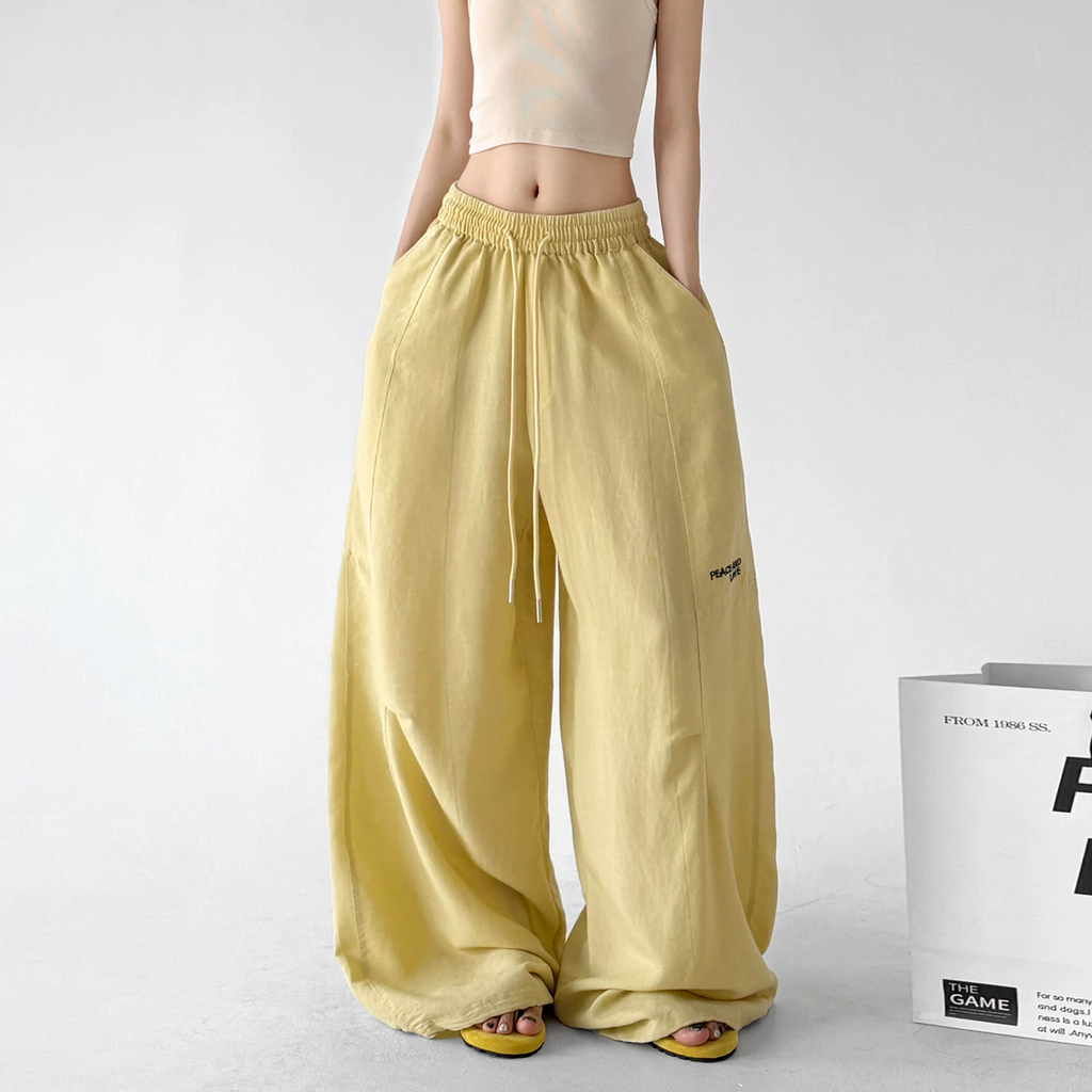 Linen-Blend Wide-Leg Drawstring Pants - CT212