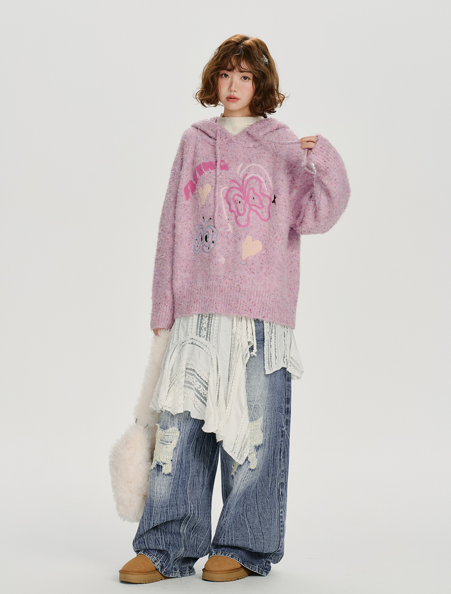 Speckled Jacquard Knit Butterfly Hoodie