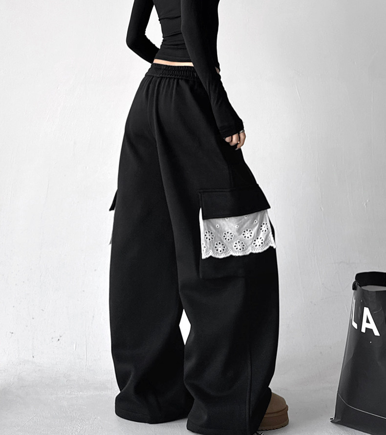 Fleece-Lined Lace Cargo Sweatpants