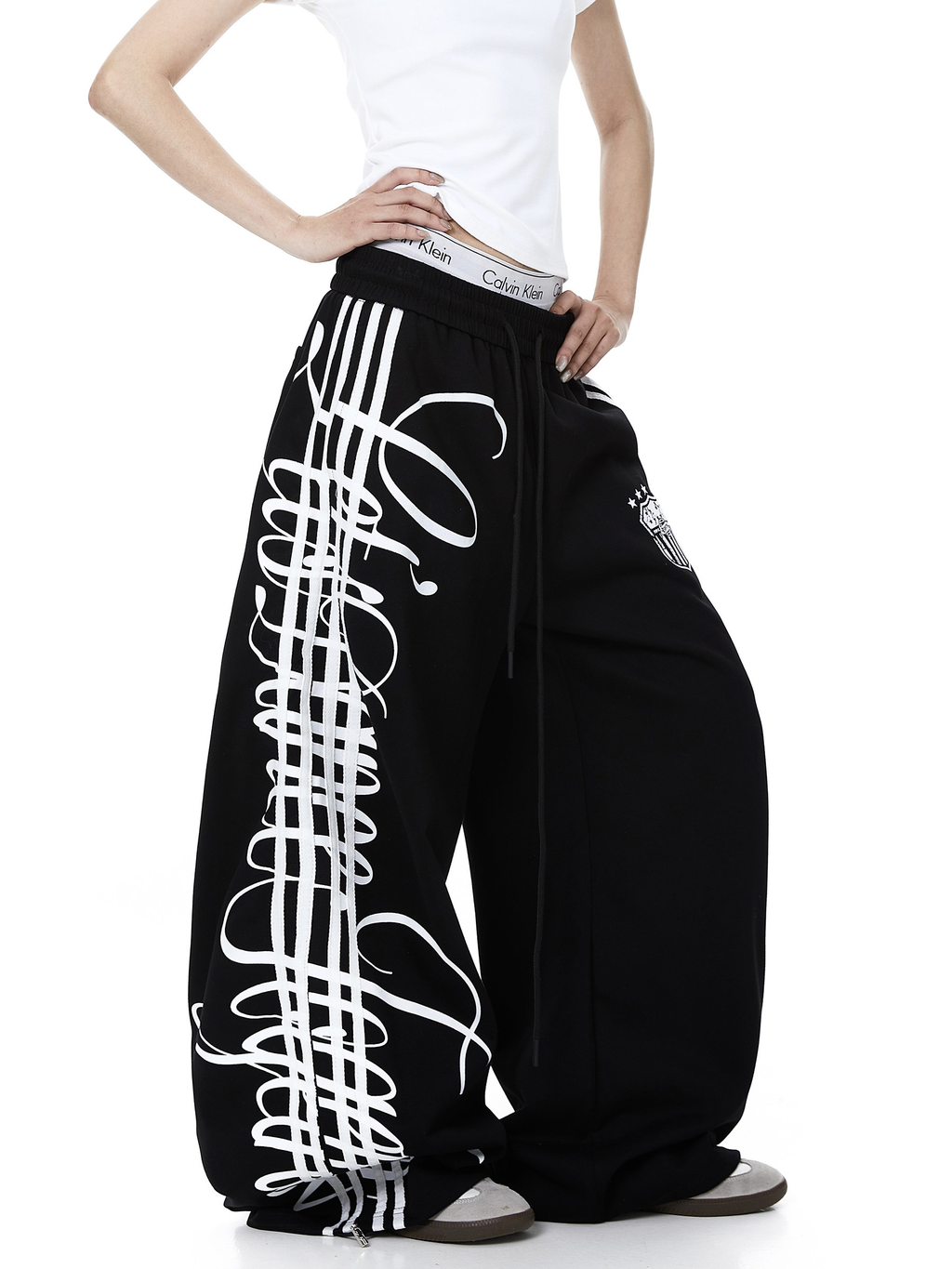 Vintage Letter Print Wide-Leg Sweatpants