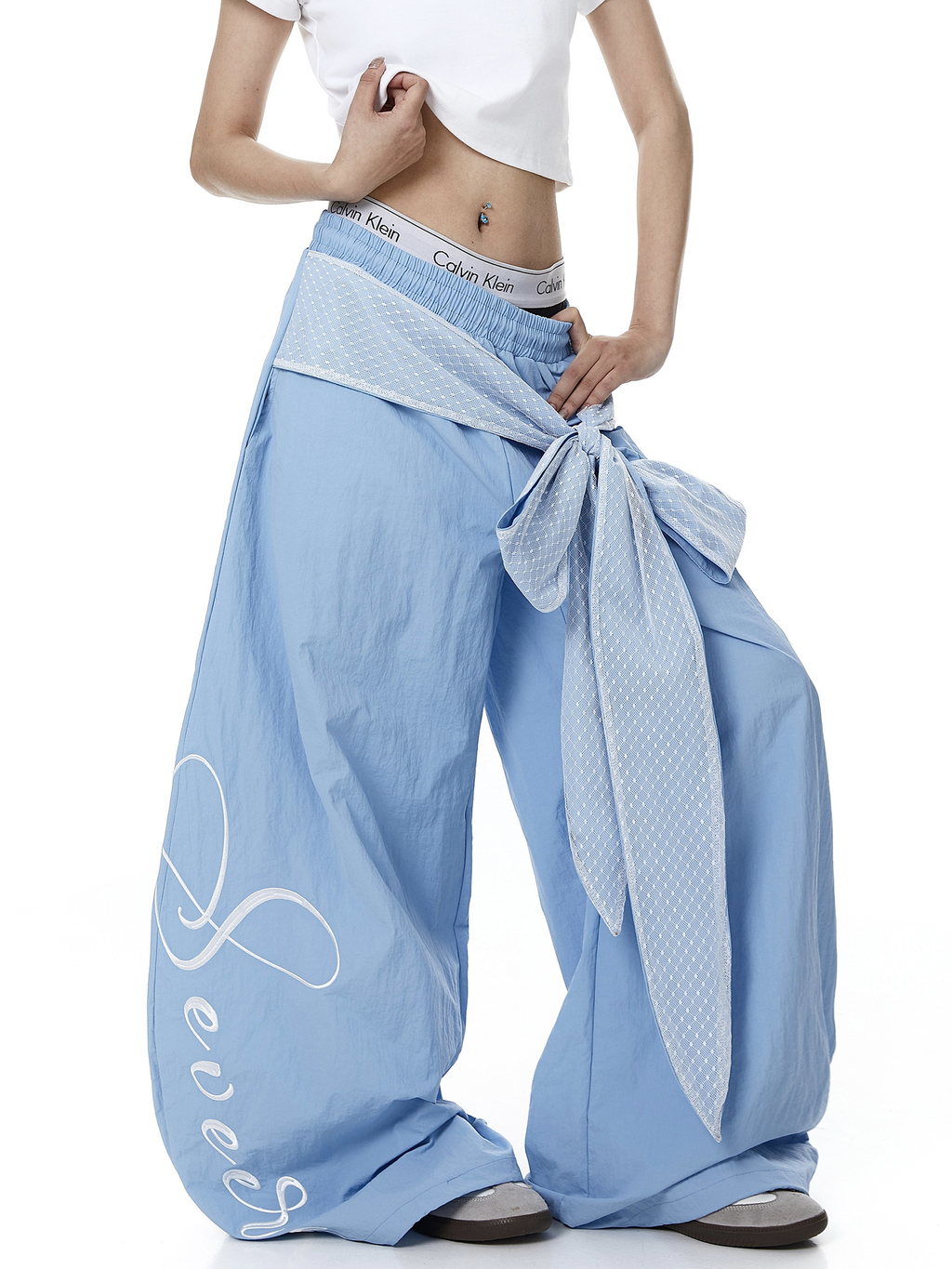 Lace Tie Layered Parachute Pants