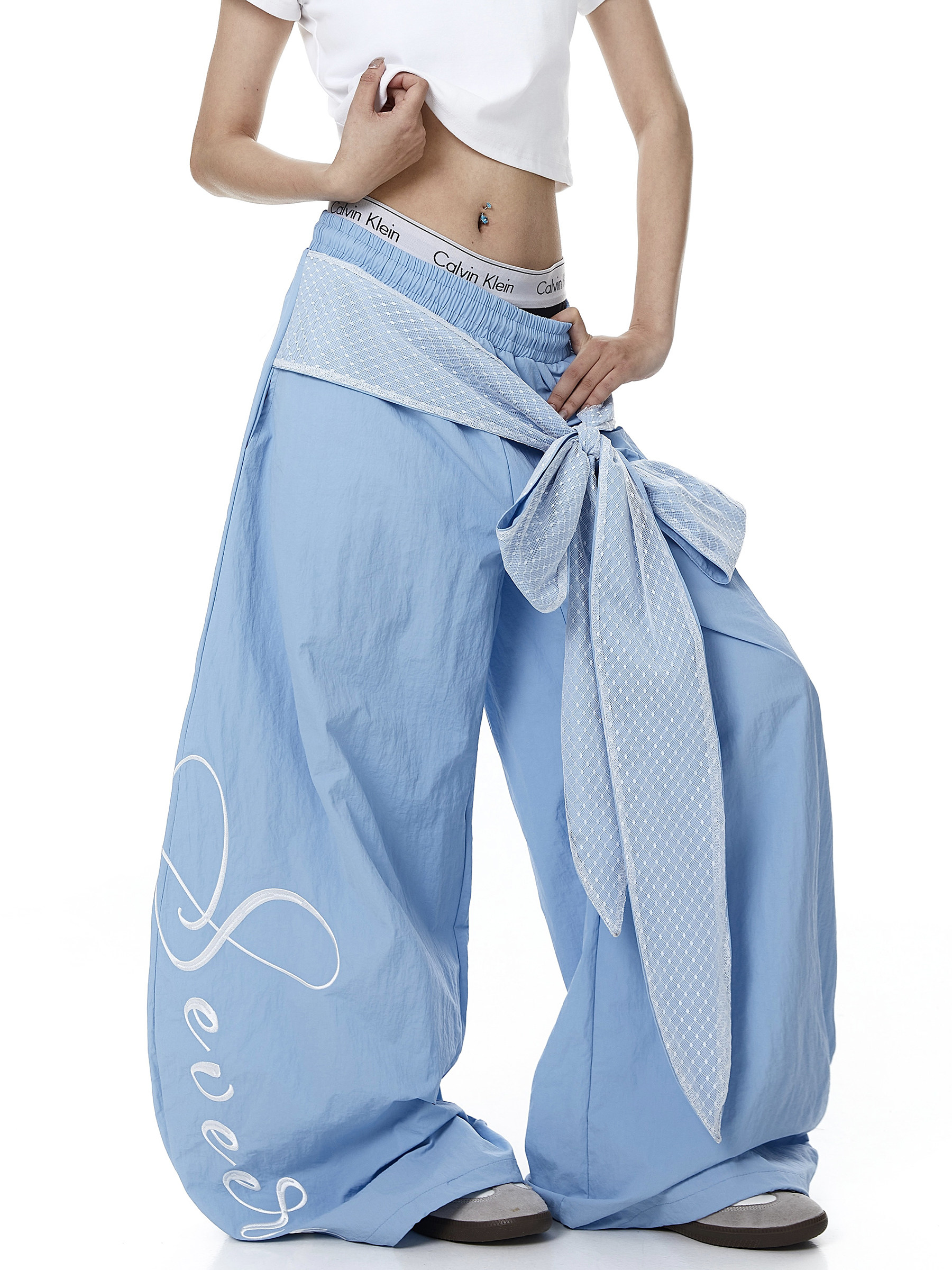 Lace Tie Layered Parachute Pants