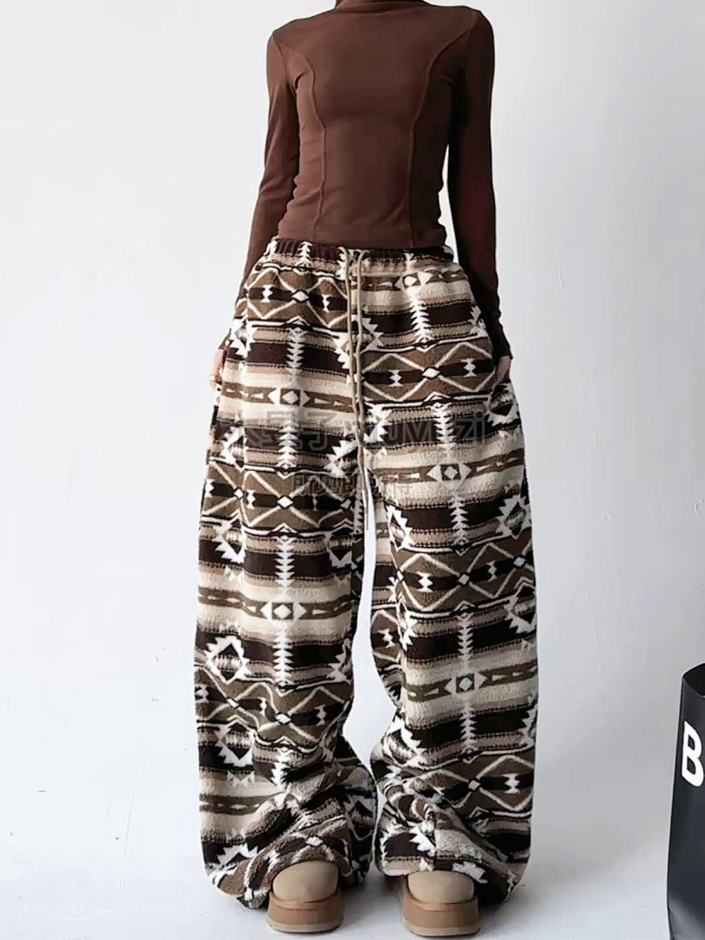 Oversized Fair Isle Stripe Sherpa Pants