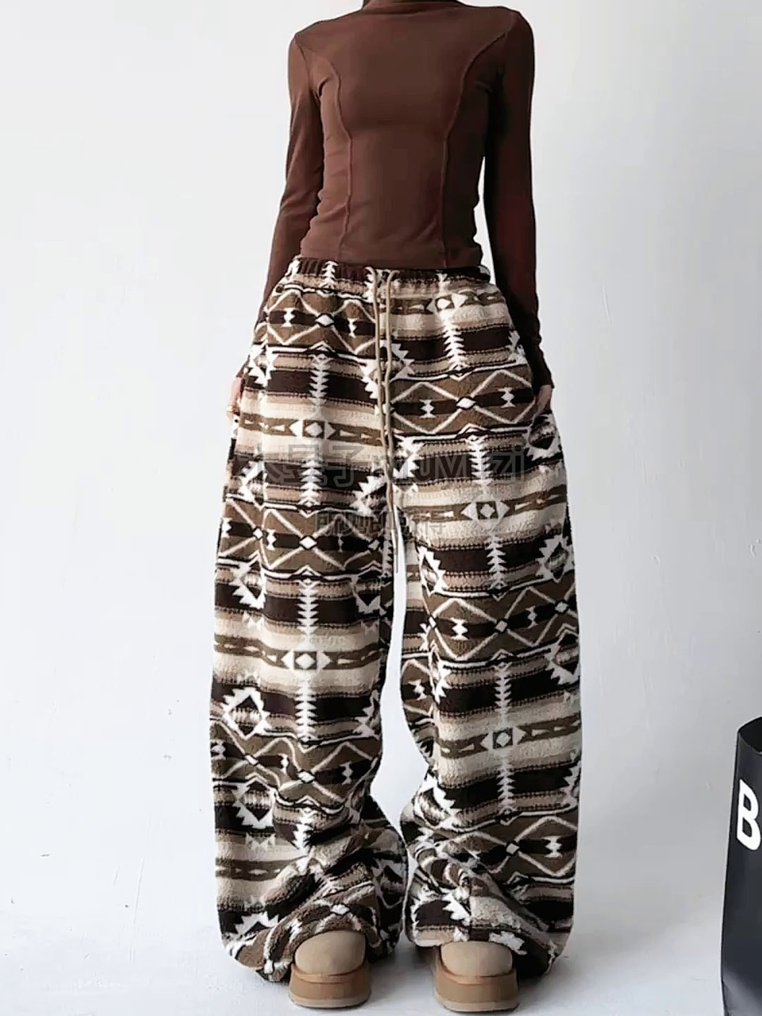 Oversized Fair Isle Stripe Sherpa Pants