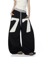 Contrast Patch Embroidered Double Waist Sweatpants