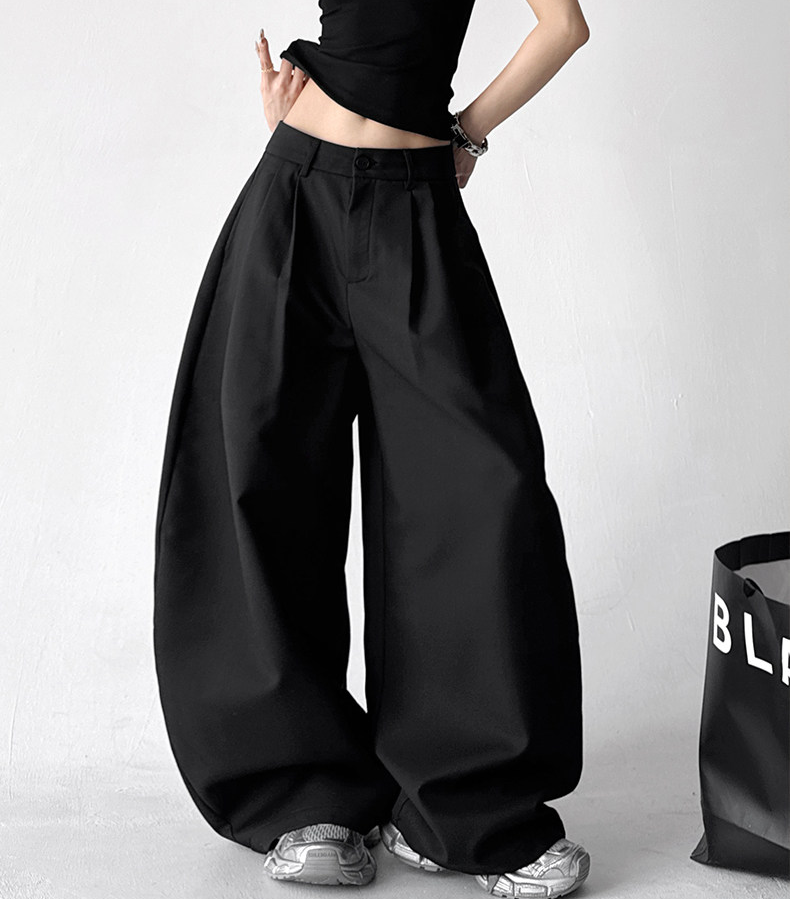 Draped Fit Pleated Wide Leg Trousers