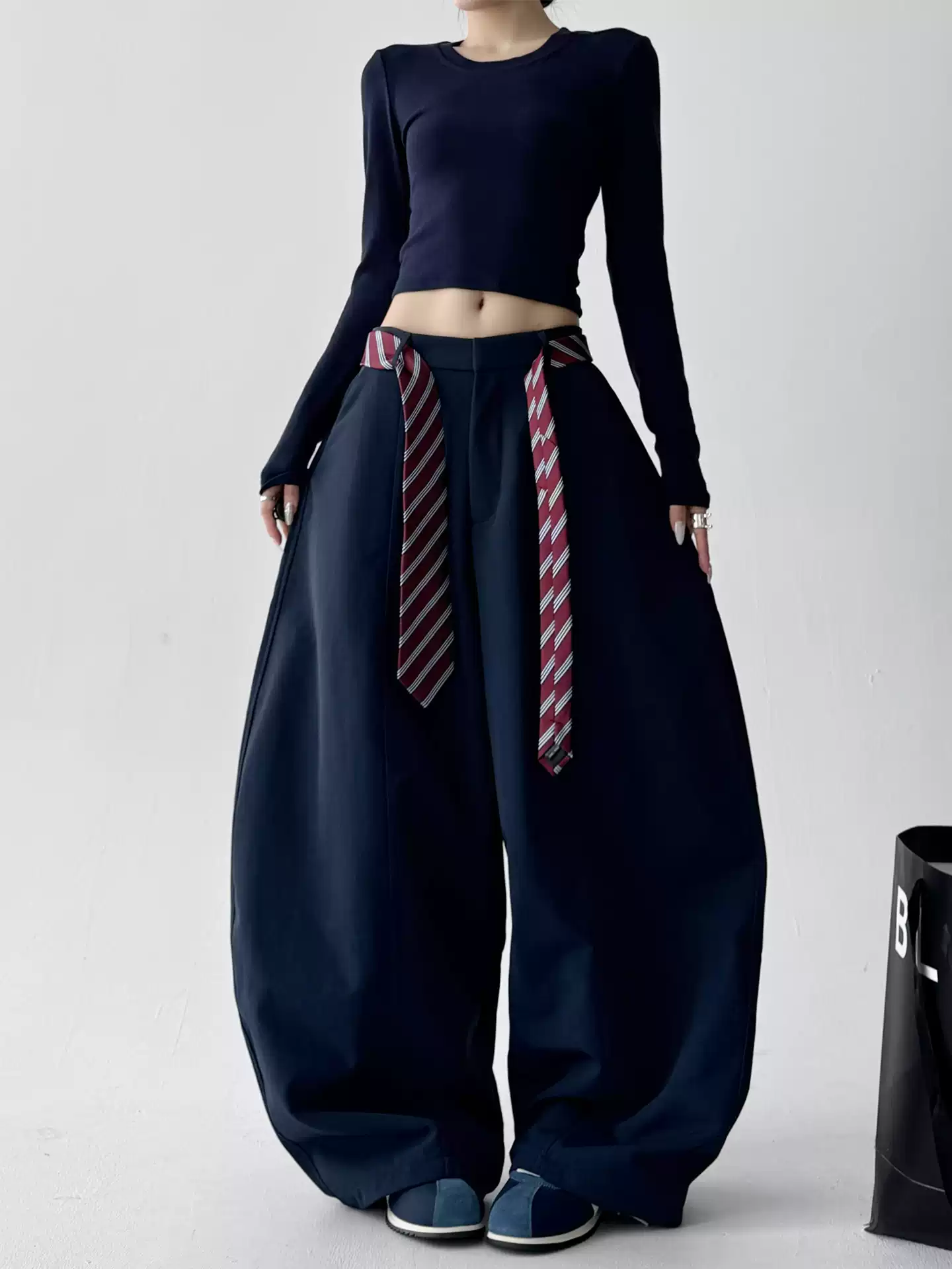Detachable Tie Belt Wide-Leg Trousers