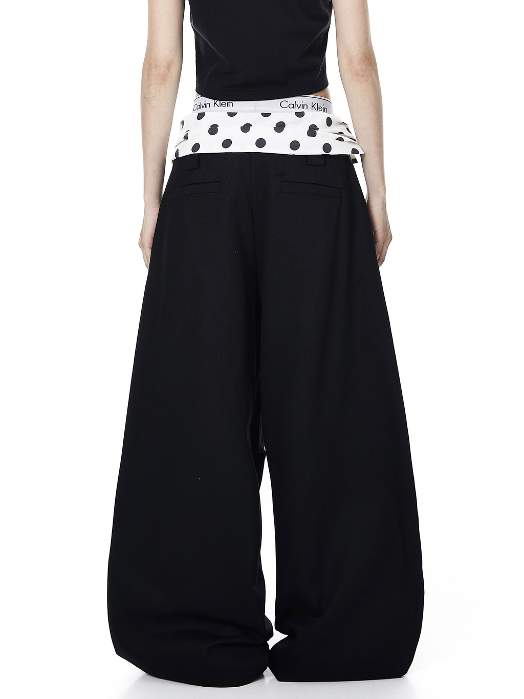 Polka Dot Fold-Over Waist Parachute Pants