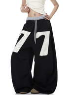 Contrast Patch Embroidered Double Waist Sweatpants