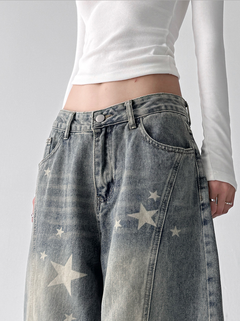 Star Graphic Washed Wide‑Leg Jeans