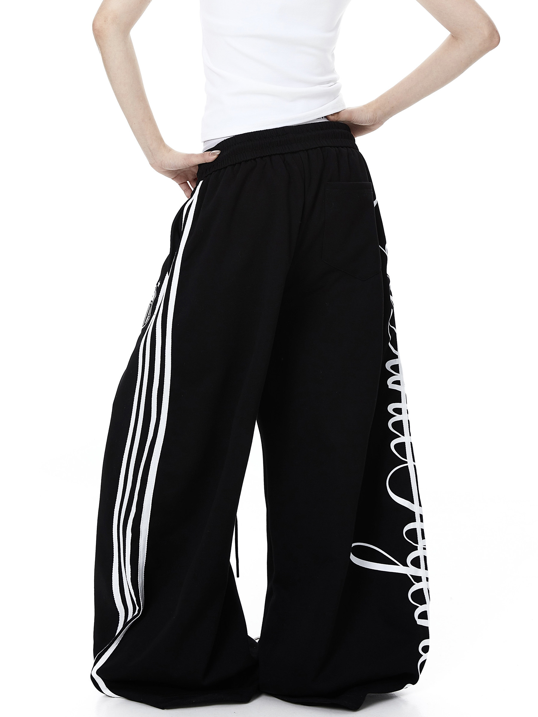 Vintage Letter Print Wide-Leg Sweatpants