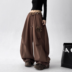 Leopard‑Trim Baggy Wide‑Leg Sweatpants