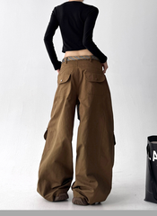 Detachable Belt High Waist Wide-Leg Cargo Pants