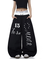 Color-Block Letter Print Parachute Pants