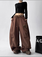 Leopard‑Trim Baggy Wide‑Leg Sweatpants
