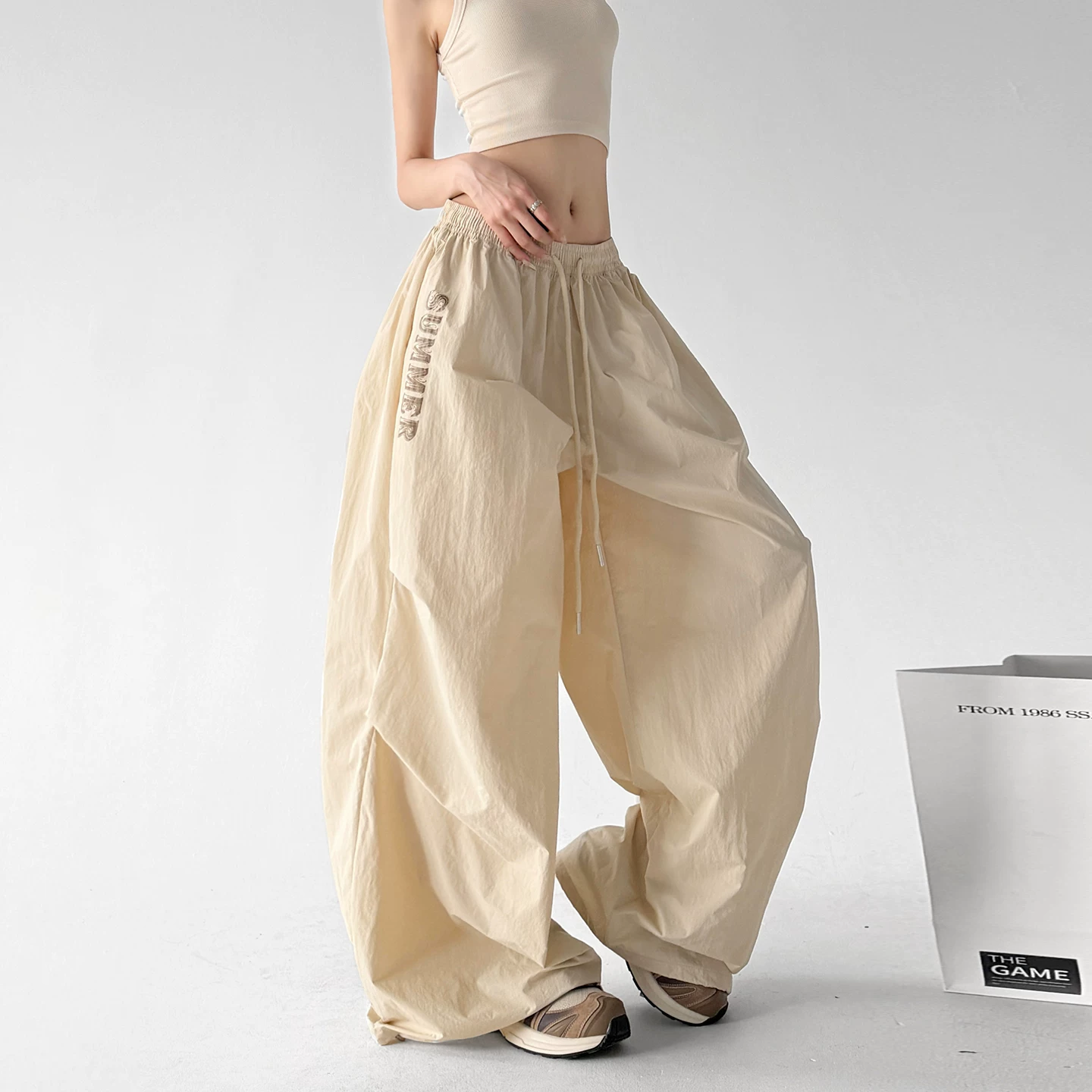 Quick-Dry Wide Leg Parachute Pants - CT66137
