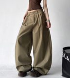 Draped Fit Pleated Wide Leg Trousers