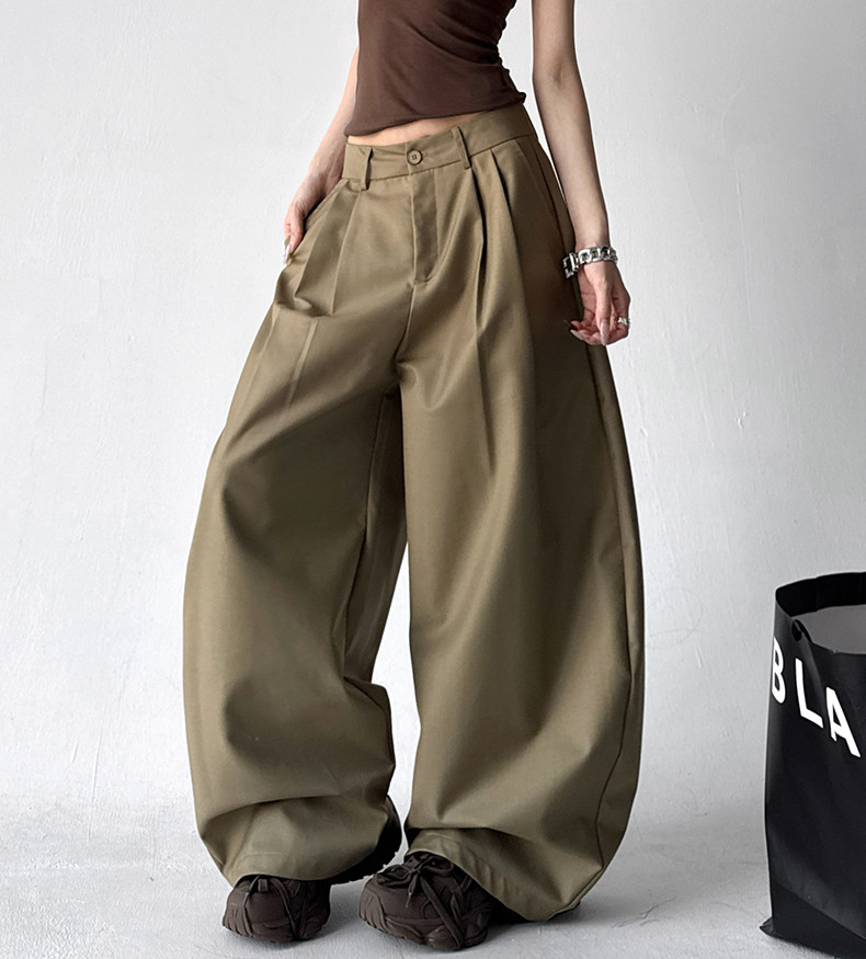 Draped Fit Pleated Wide Leg Trousers