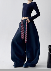 Detachable Tie Belt Wide-Leg Trousers