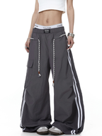 Rope-Waist Contrast Stripe Parachute Cargo Pants