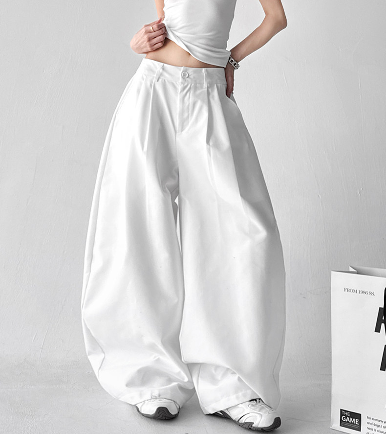 Draped Fit Pleated Wide Leg Trousers