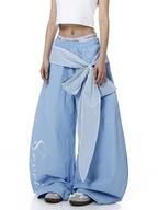 Lace Tie Layered Parachute Pants