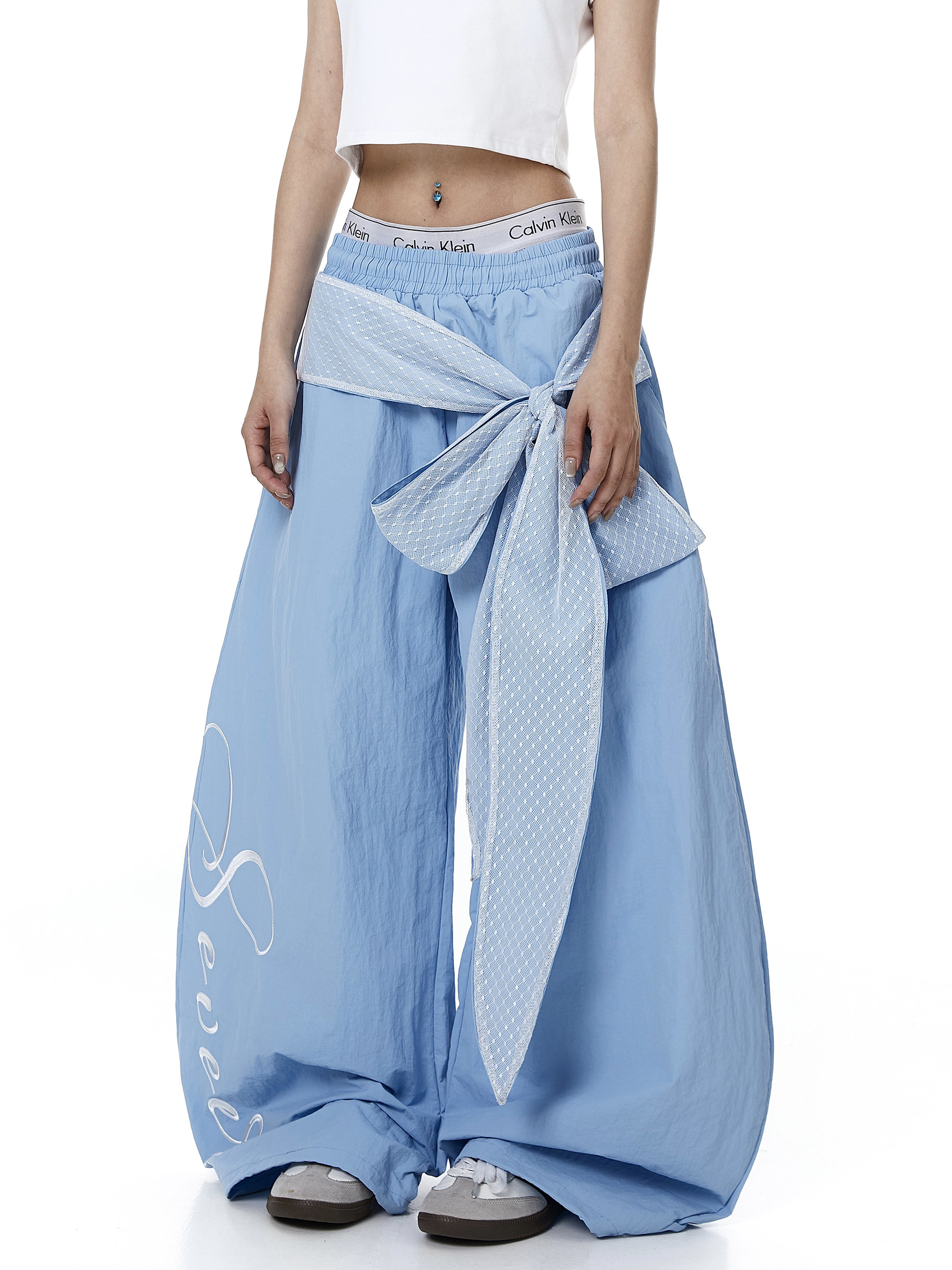 Lace Tie Layered Parachute Pants