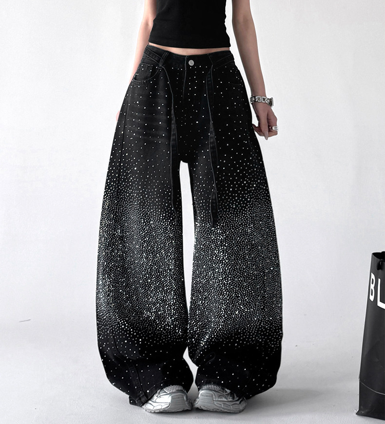 Star Rhinestone Wide-Leg Denim – CT65088