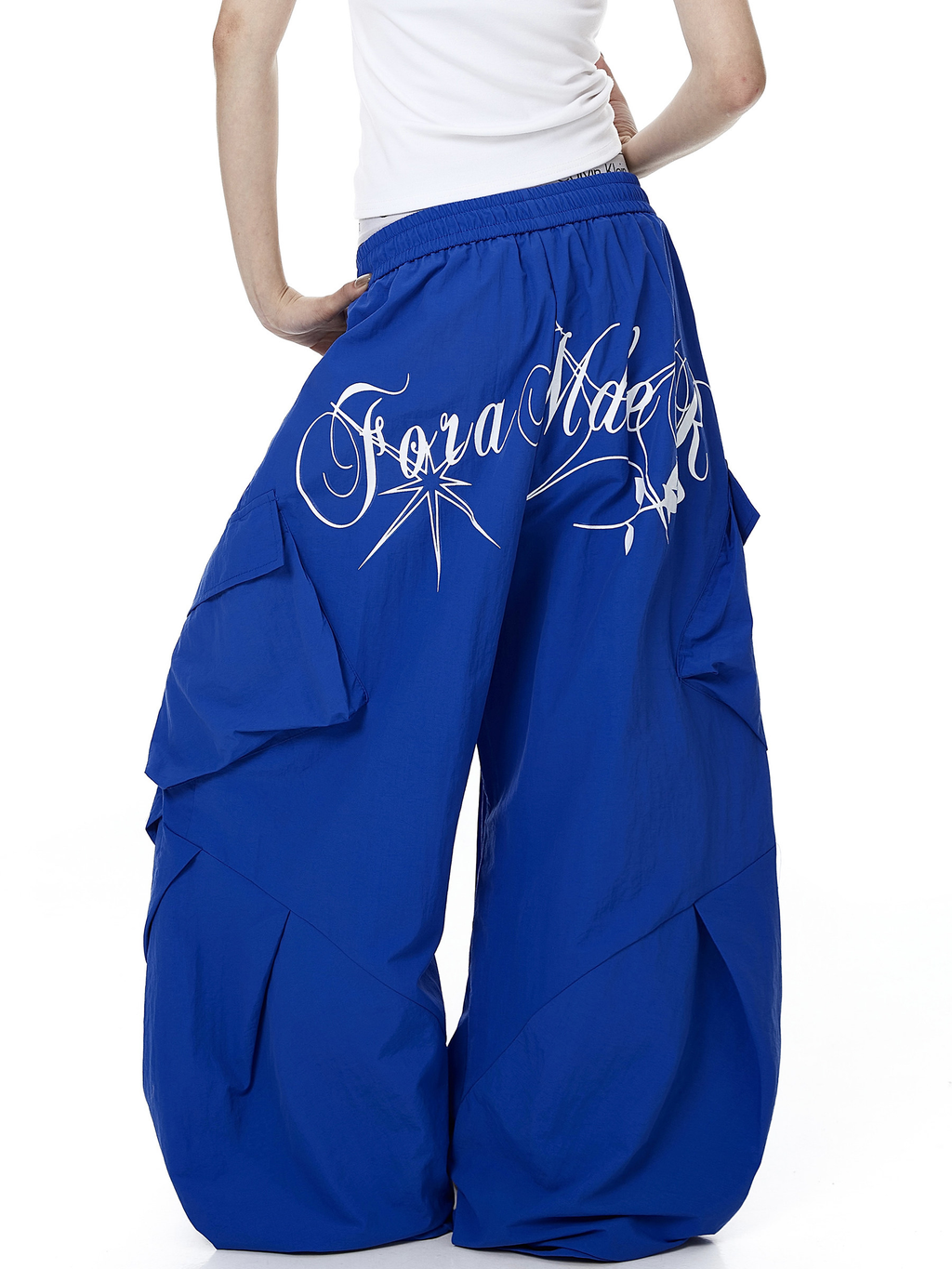 Letter Print Parachute Cargo Pants