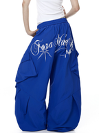 Letter Print Parachute Cargo Pants