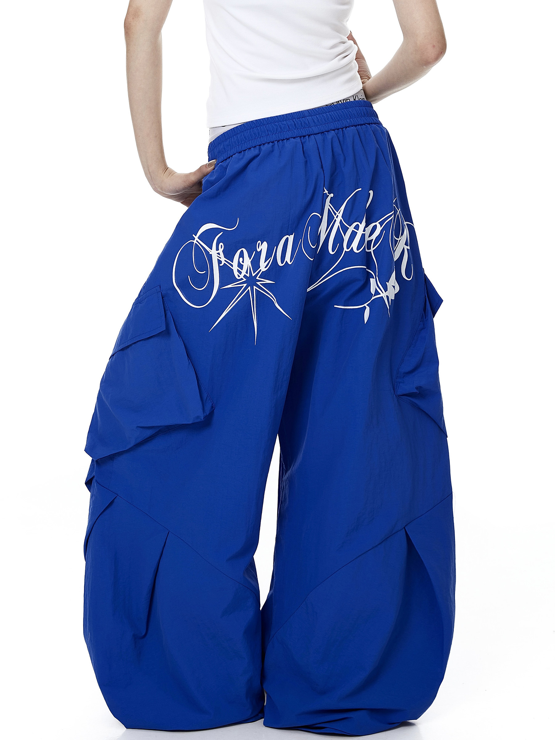 Letter Print Parachute Cargo Pants