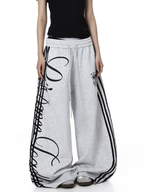 Vintage Letter Print Wide-Leg Sweatpants
