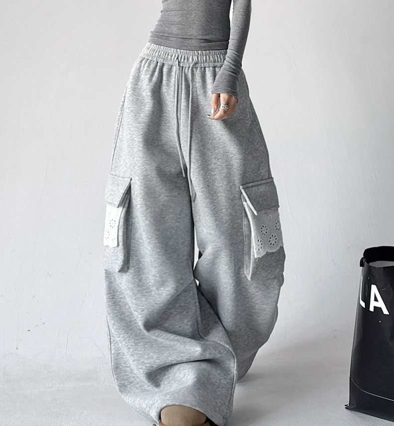 Fleece-Lined Lace Cargo Sweatpants