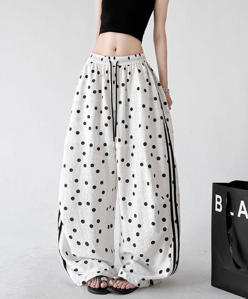 Polka Dot Side Stripe Wide Leg Pants - CT66177